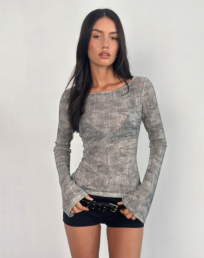 Grey Sheer Mesh Long Sleeve Top | Sheiza – motelrocks-com-us