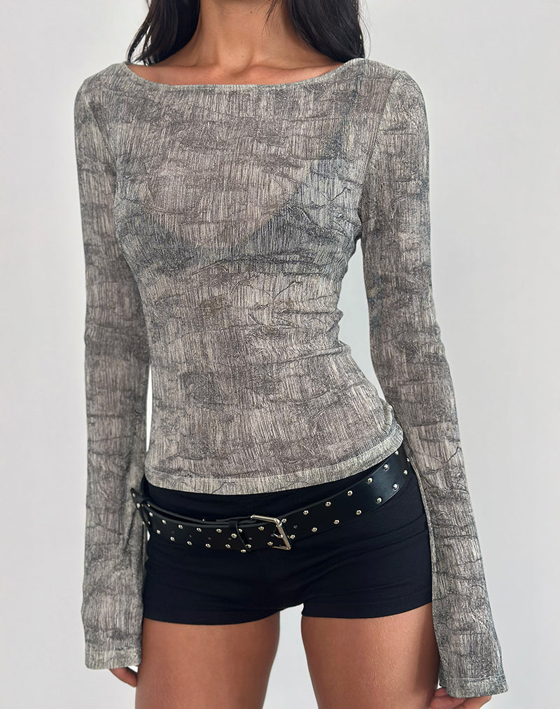 Grey Sheer Mesh Long Sleeve Top | Sheiza – motelrocks-com-us
