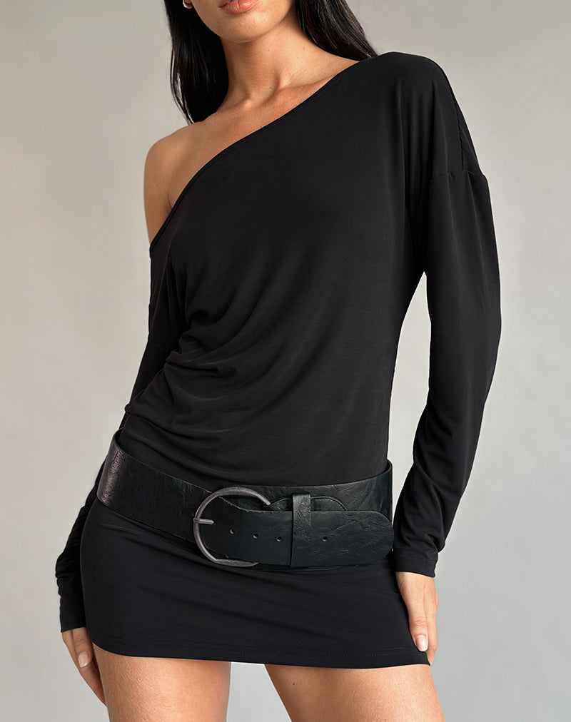 Shelisa Slouchy Mini Dress in Black , One Shoulder , Long Sleeve Shelisa Slouchy Mini Dress in Black , One Shoulder , Long Sleeve