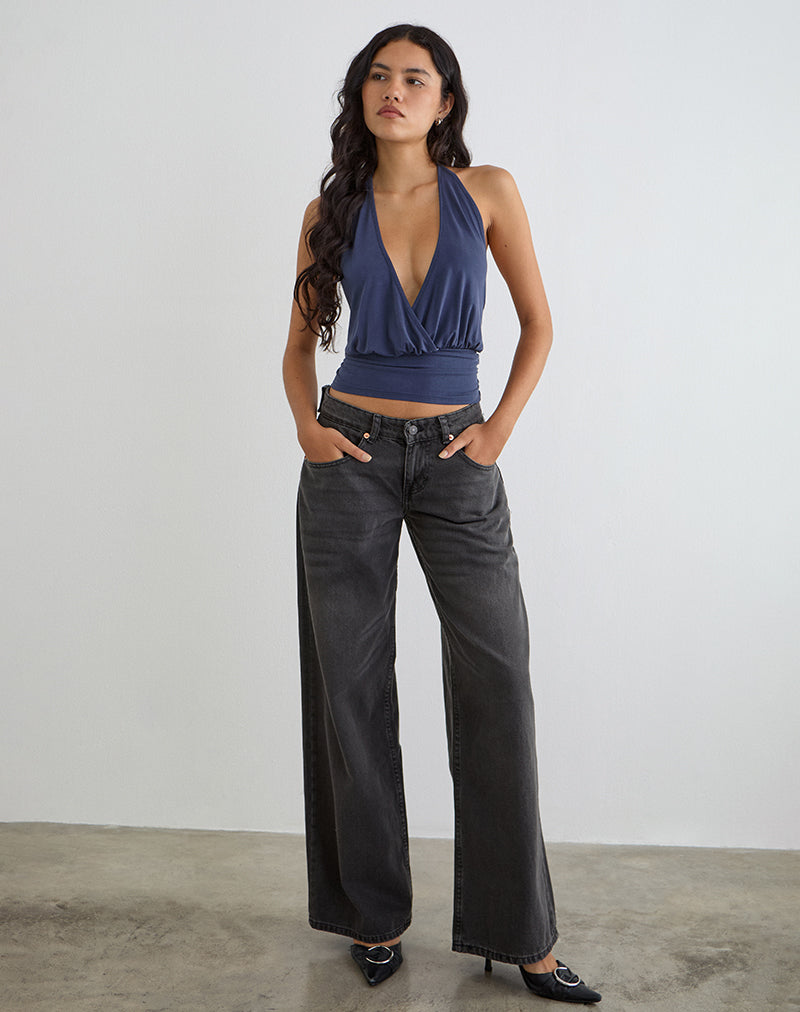 Navy Cupro Halter Top | Sherlyn – motelrocks-com-us