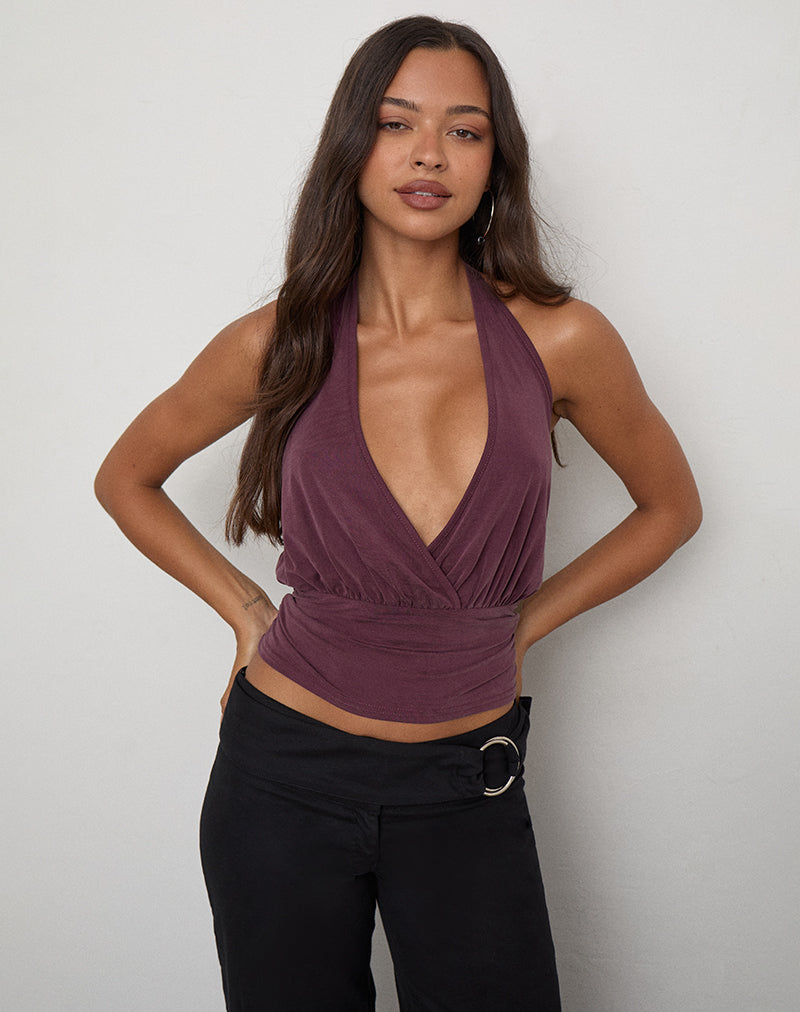 Deep Purple Cupro Halter Top | Sherlyn – motelrocks-com-us