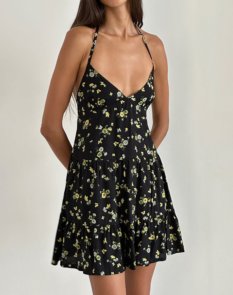 Siskana Mini Dress in Lemon and Lime Black Siskana Mini Dress in Lemon and Lime Black