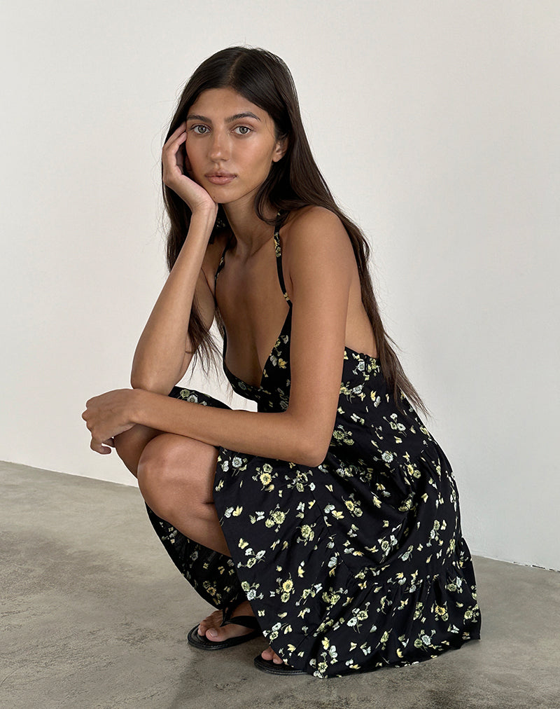 lemon and black dress Lemon Print Plus Size A Line Dress In BLACK