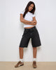 Image of Low Rise Skater Shorts in Washed Black Grey Denim