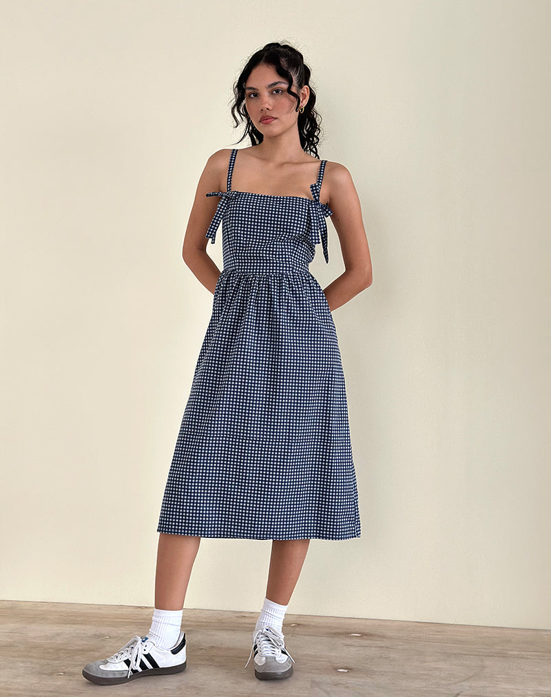 Sloane Midi Dress in Mini Dark Blue Gingham Sloane Midi Dress in Mini Dark Blue Gingham
