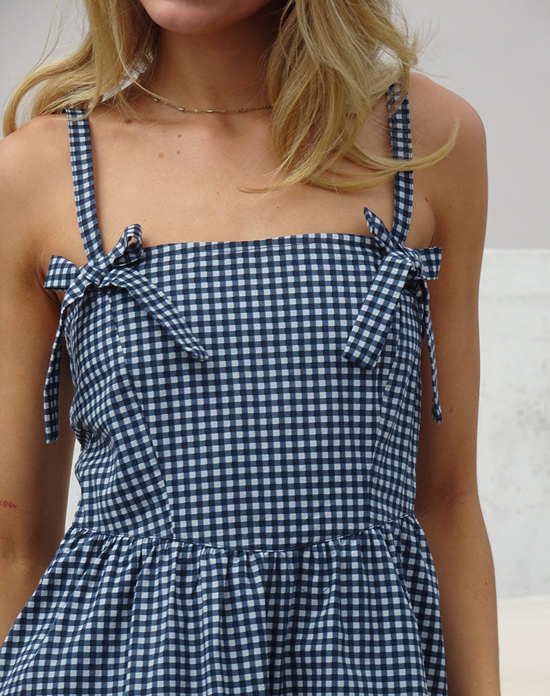 Sloane Midi Dress in Mini Dark Blue Gingham Sloane Midi Dress in Mini Dark Blue Gingham