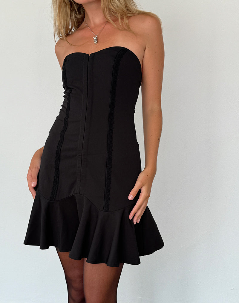 Javas Bandeau Mini Dress in Black Sateen