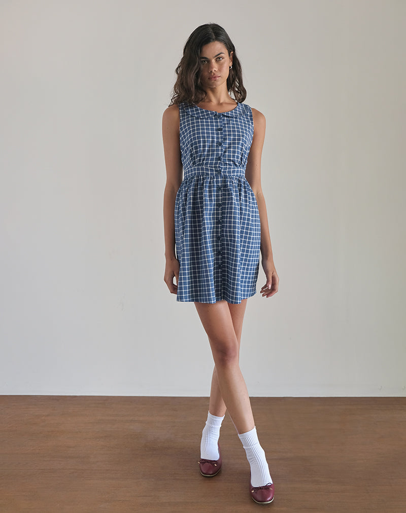 navy blue tartan dress Sokasi Mini Dress in Navy Tartan