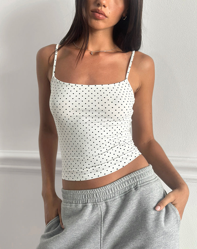 White with Micro Black Polka Dot Basic Cami Top | Solay