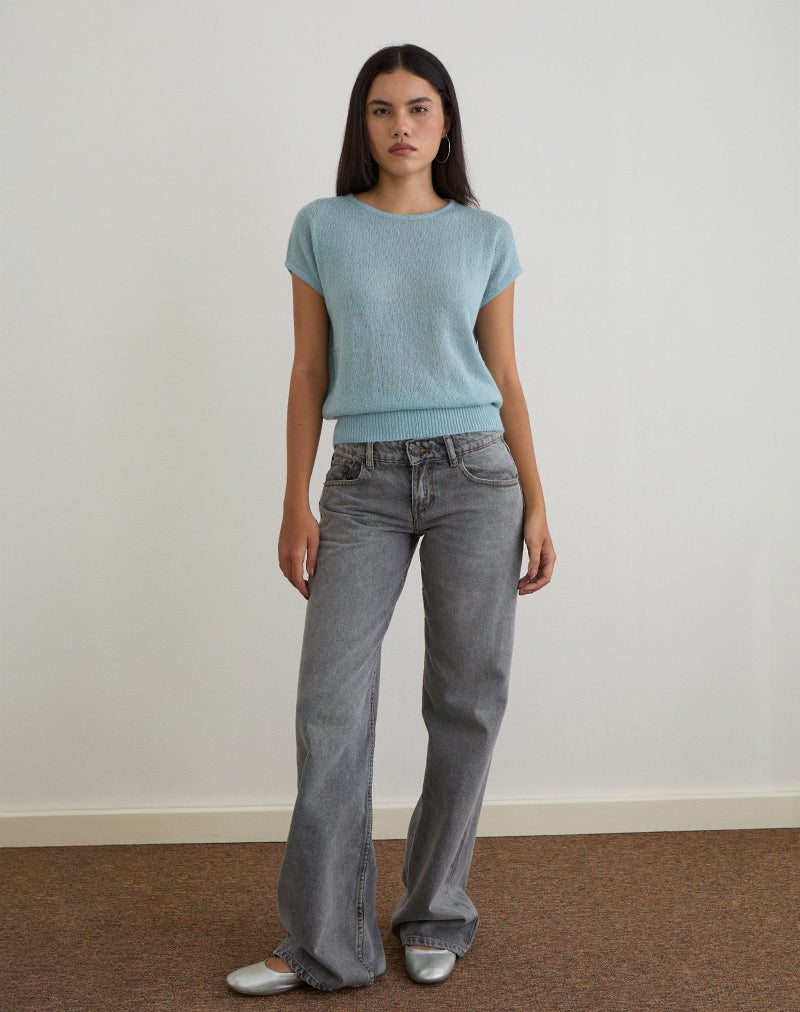 Sorin Deep Waistband Top in Knit Blue