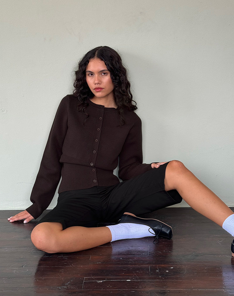 Bitter Chocolate Brown Long Sleeve Ribbed Cardi | Subra