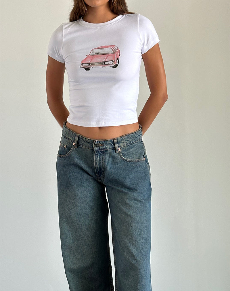 White with Scribble Car Graphic Baby Tee | Sutin