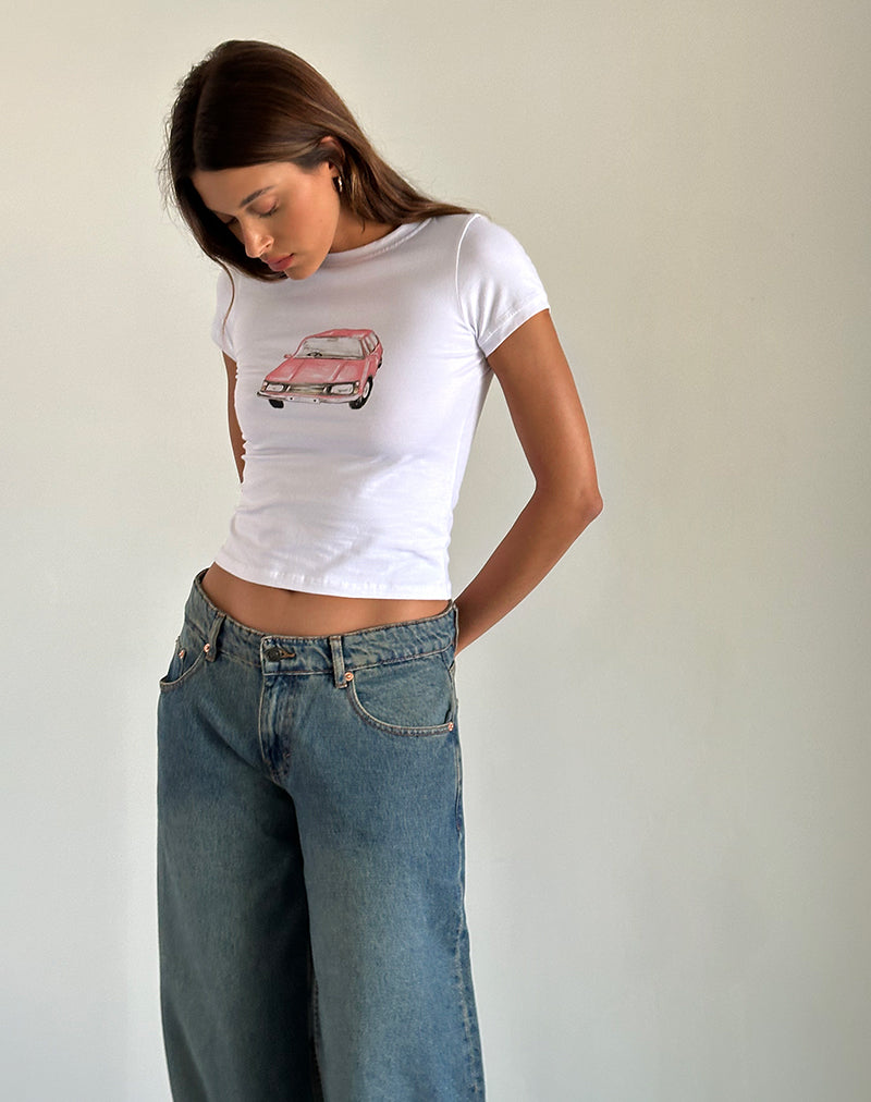 MOUSSY　BEP GRAPHIC BABY TEE 　WHITE MOUSSY BEP OG Rhinestone BABY TEE White