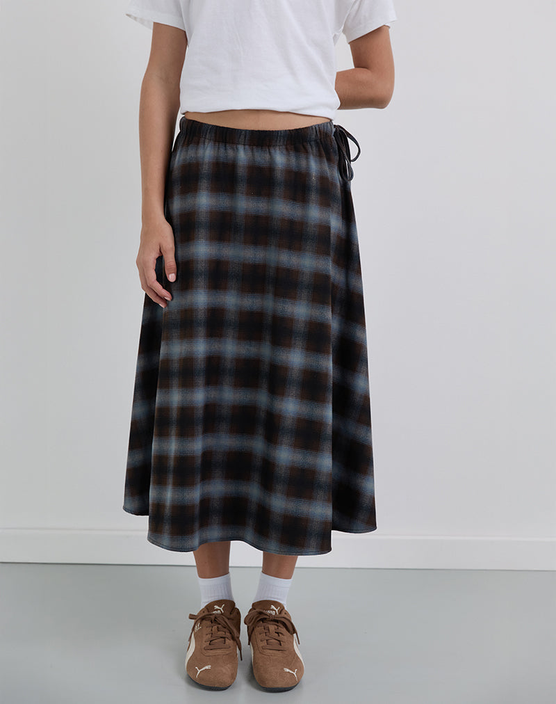 Blue and Brown Check Midi Skirt | Taka – motelrocks-com-us