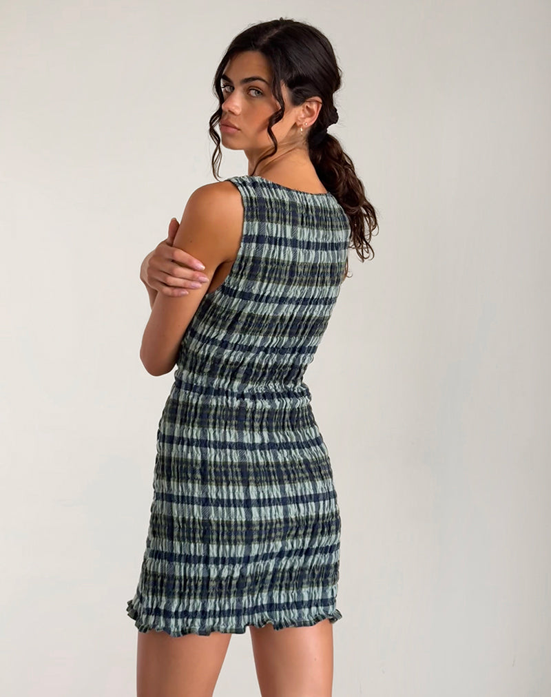 Green Mono Check Linen Mini Dress | Takayi – motelrocks-com-us