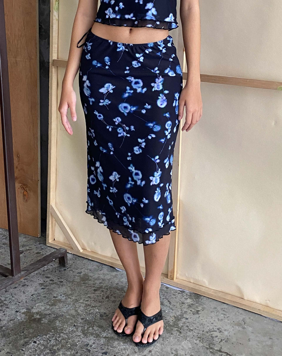 EDA REN FLORAL MESH MIDI SKIRT