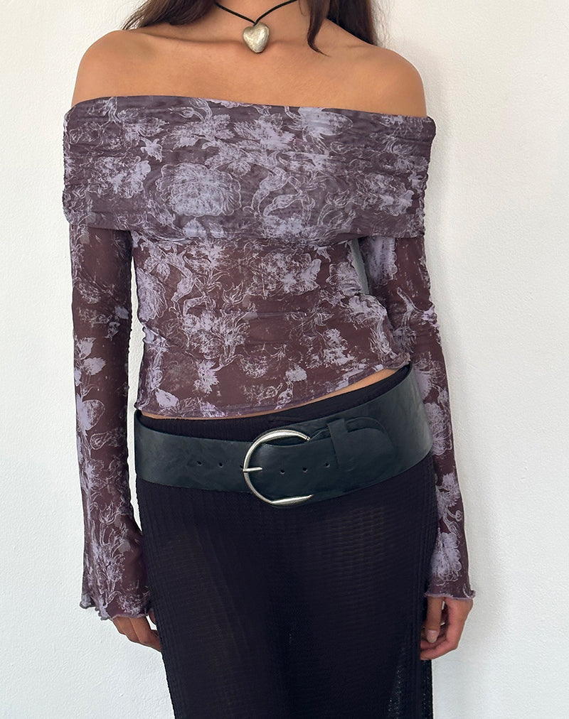 Noelle Long Sleeve Corset Crop Top in Brown