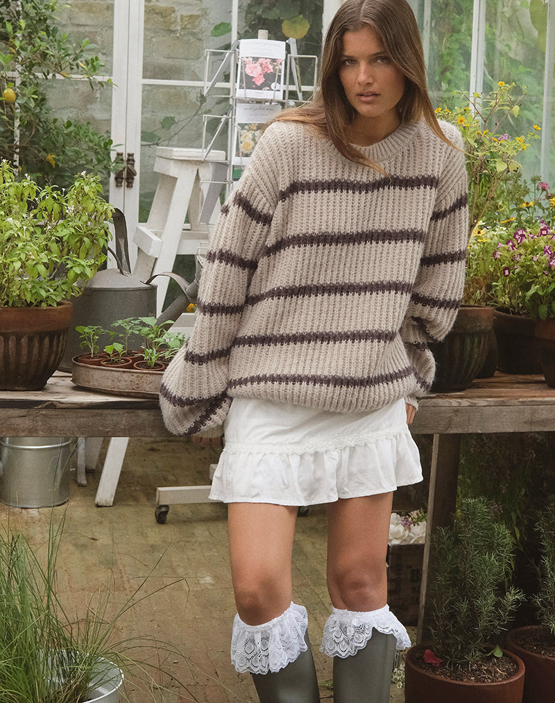 Oat Brown Stripe Knitted Oversized Jumper | Namirta – motelrocks