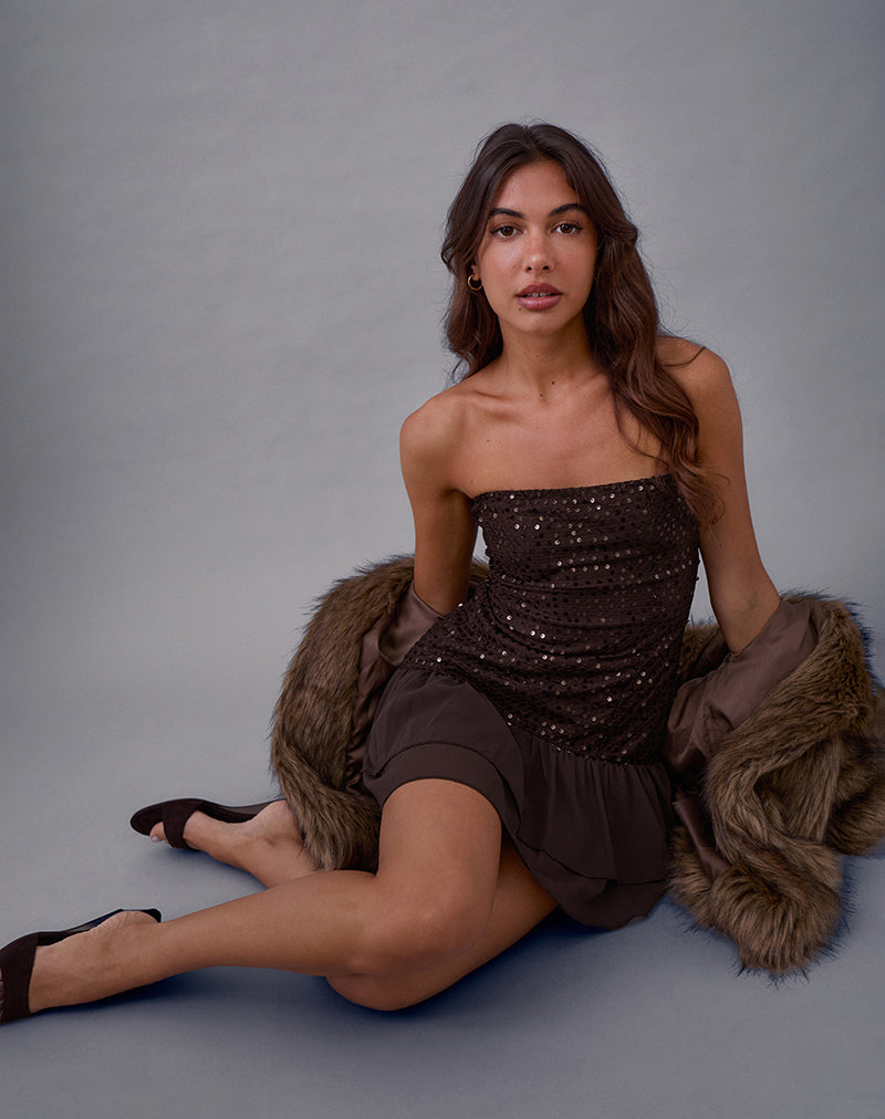 brown sequin strapless dress Winston Strapless Sequin Maxi Dress / Plum | MESHKI main image 1