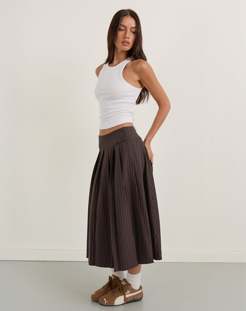 Dark Brown Pinstripe Skirt | Tisrah – motelrocks-com-us