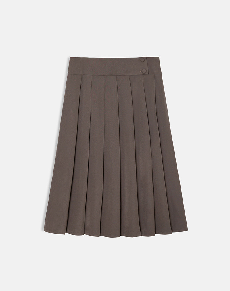 Truffle Brown Pleated Midi Skirt | Tisrah – motelrocks-com-us