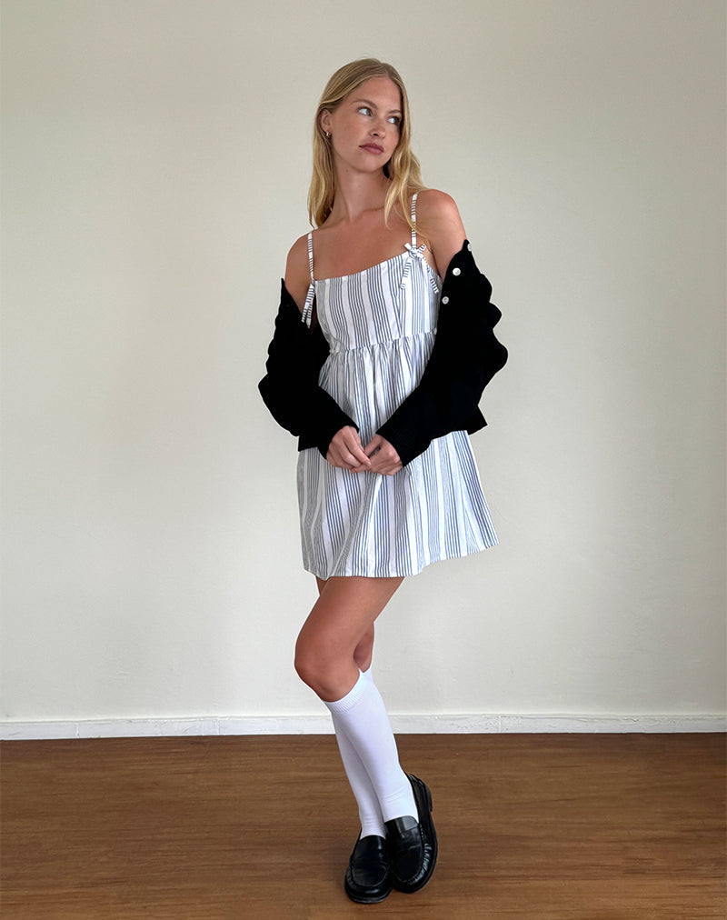 black white vertical striped dress Tisyani Mini Dress in Vertical Grey Stripe , Scoop Neckline , Loose Fit