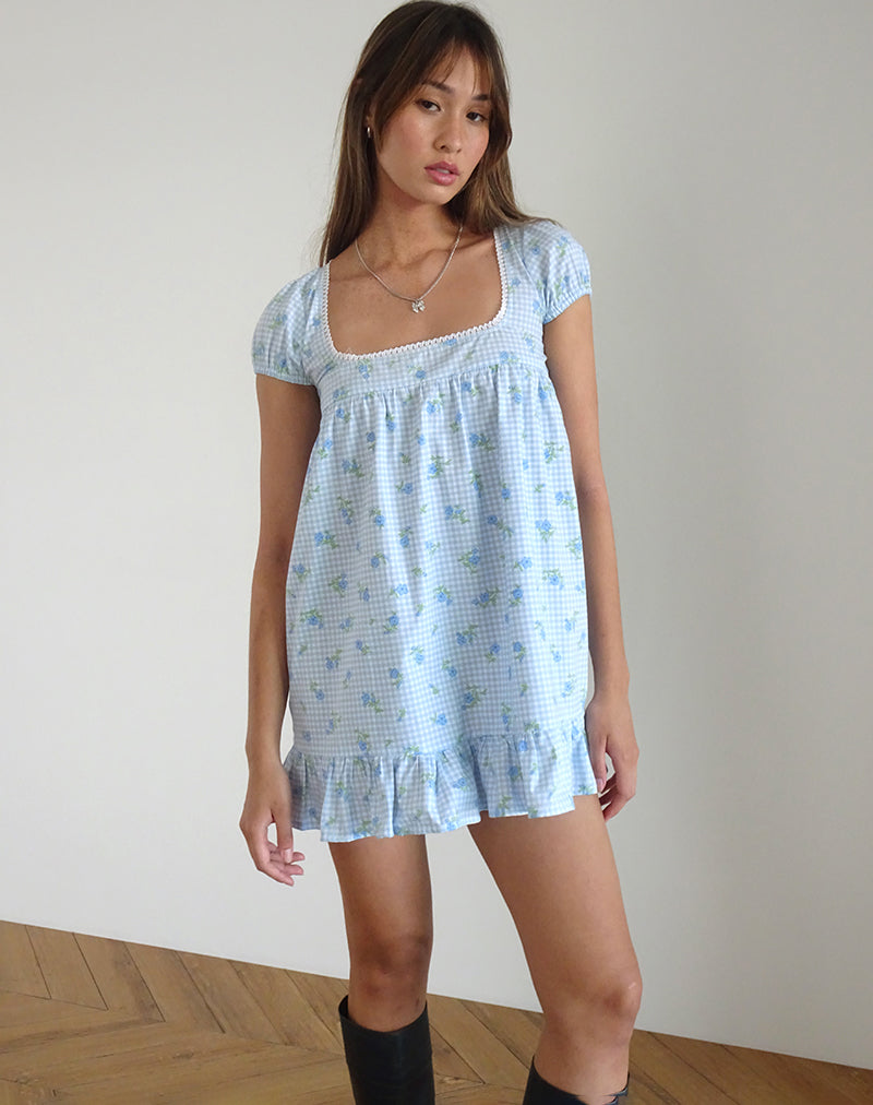 Blue Flower Gingham Mini Dress | Trim motelrocks-com-us Blue Flower Gingham Mini Dress | Trim motelrocks-com-us
