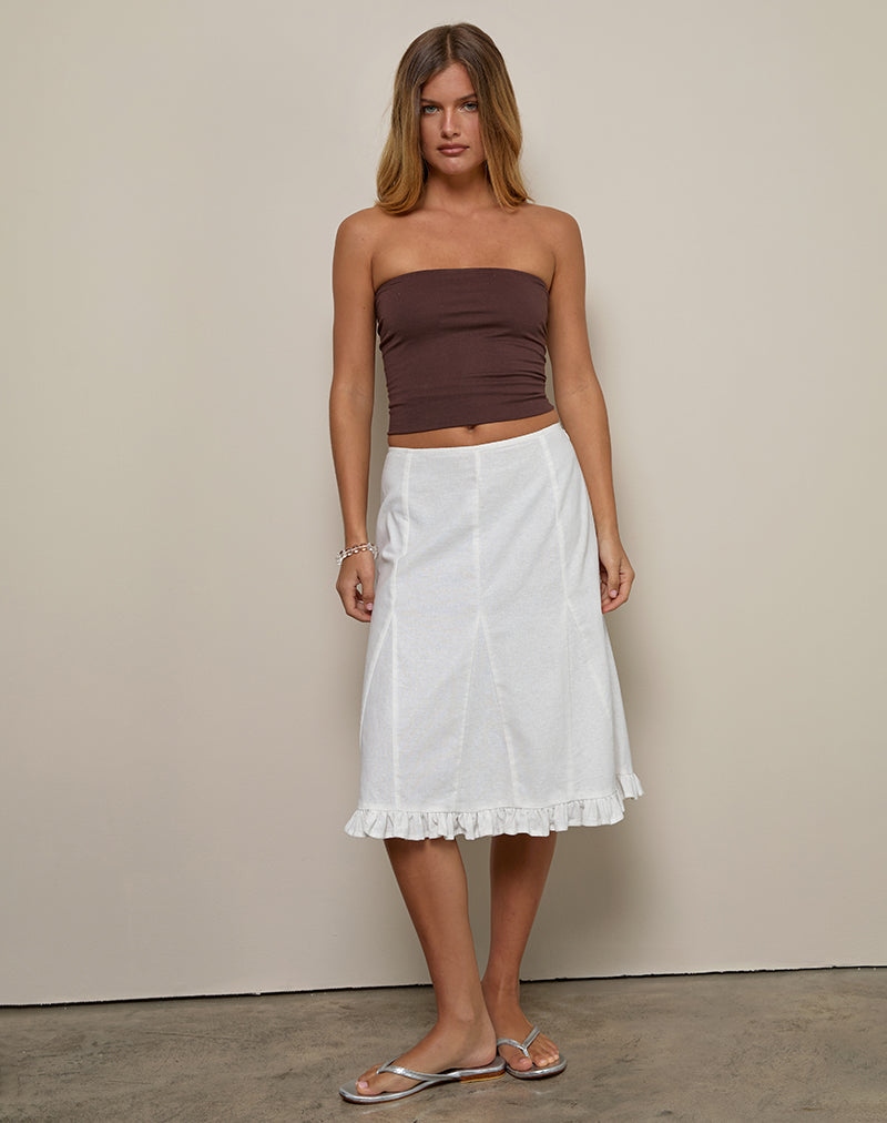 【in a row】Linen Span Skirt Pants Off White Linen Pleated Midi Skirt | Tausi – motelrocks-com-us