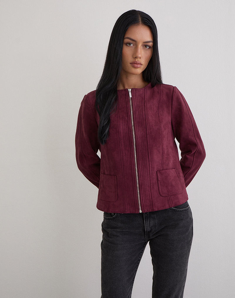Burgundy Faux Suede Jacket | Ukiyo – motelrocks-com-us