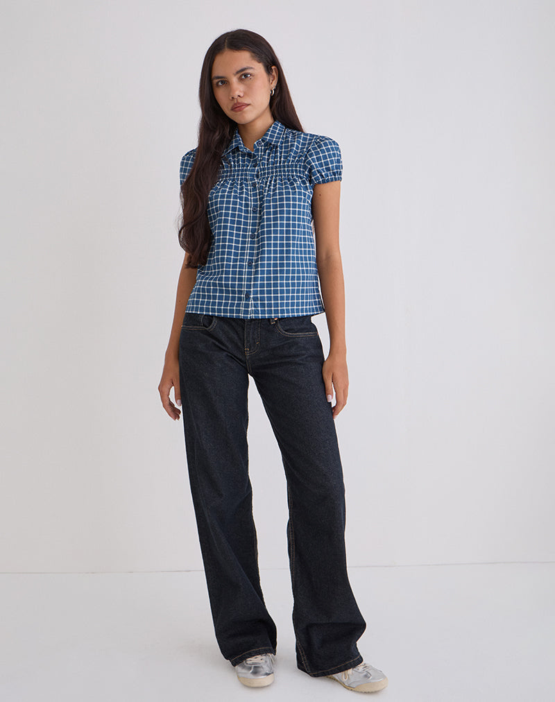 Navy Tartan Poplin Fitted Shirt