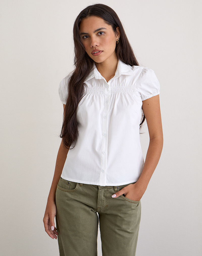 White Fitted Short Sleeve Blouse Shirt