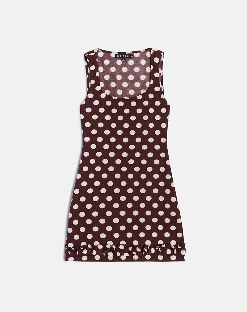 Brown and Cream Polka Vest Style Mini Dress