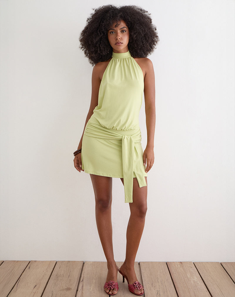 Motel Vakali halter neck backless mini dress in pistachio-Green