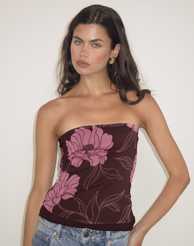 Varsha Bandeau Top in Flare Floral Pink Brown Varsha Bandeau Top in Flare Floral Pink Brown