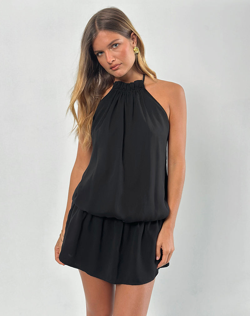 Veloria Halterneck Mini Dress in Black Chiffon with Lining , Halter Neck Veloria Halterneck Mini Dress in Black Chiffon with Lining , Halter Neck