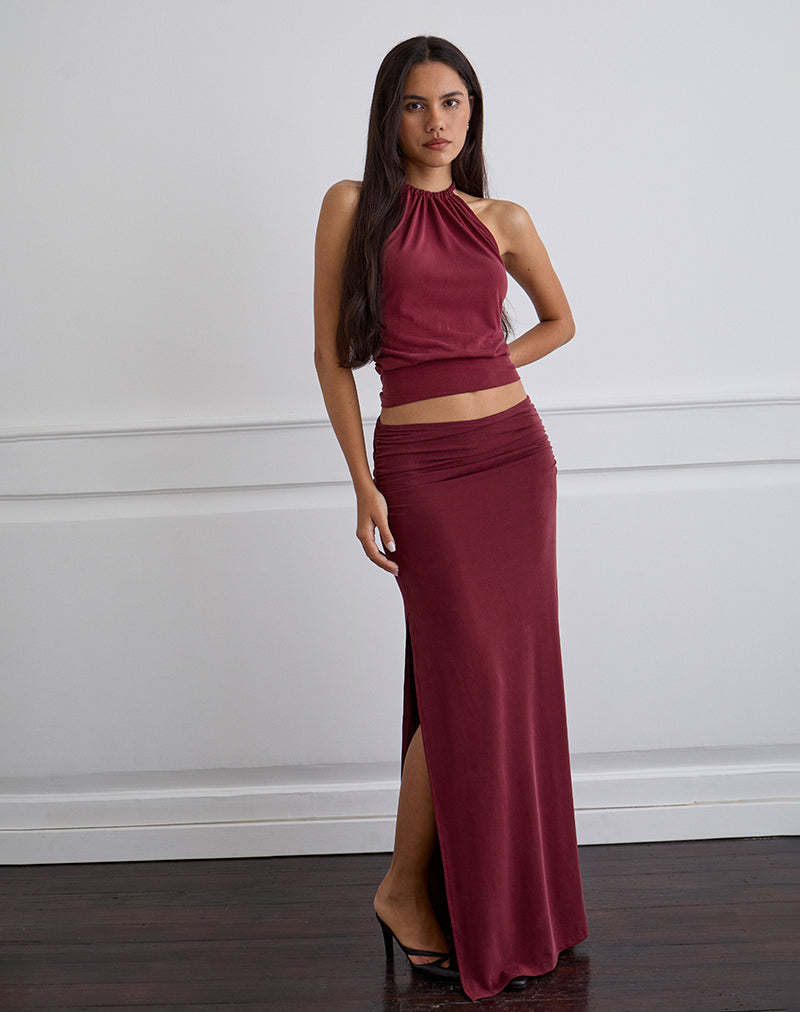 Image of Venya Maxi Skirt in Cupro Burgundy