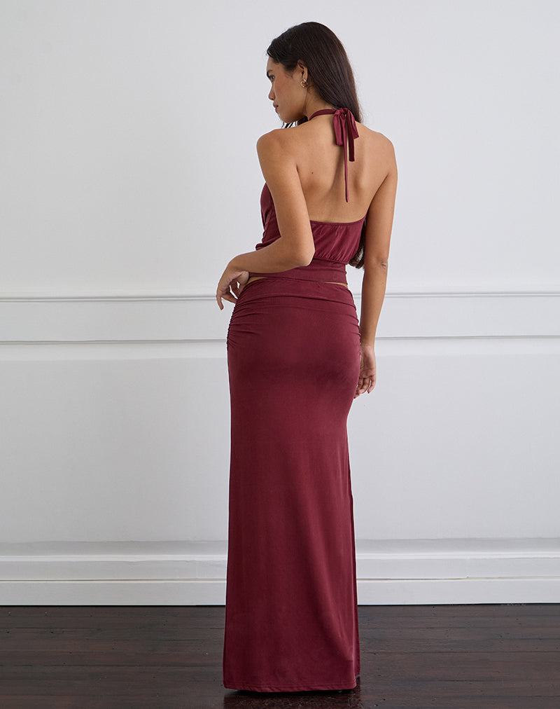 Image of Venya Maxi Skirt in Cupro Burgundy