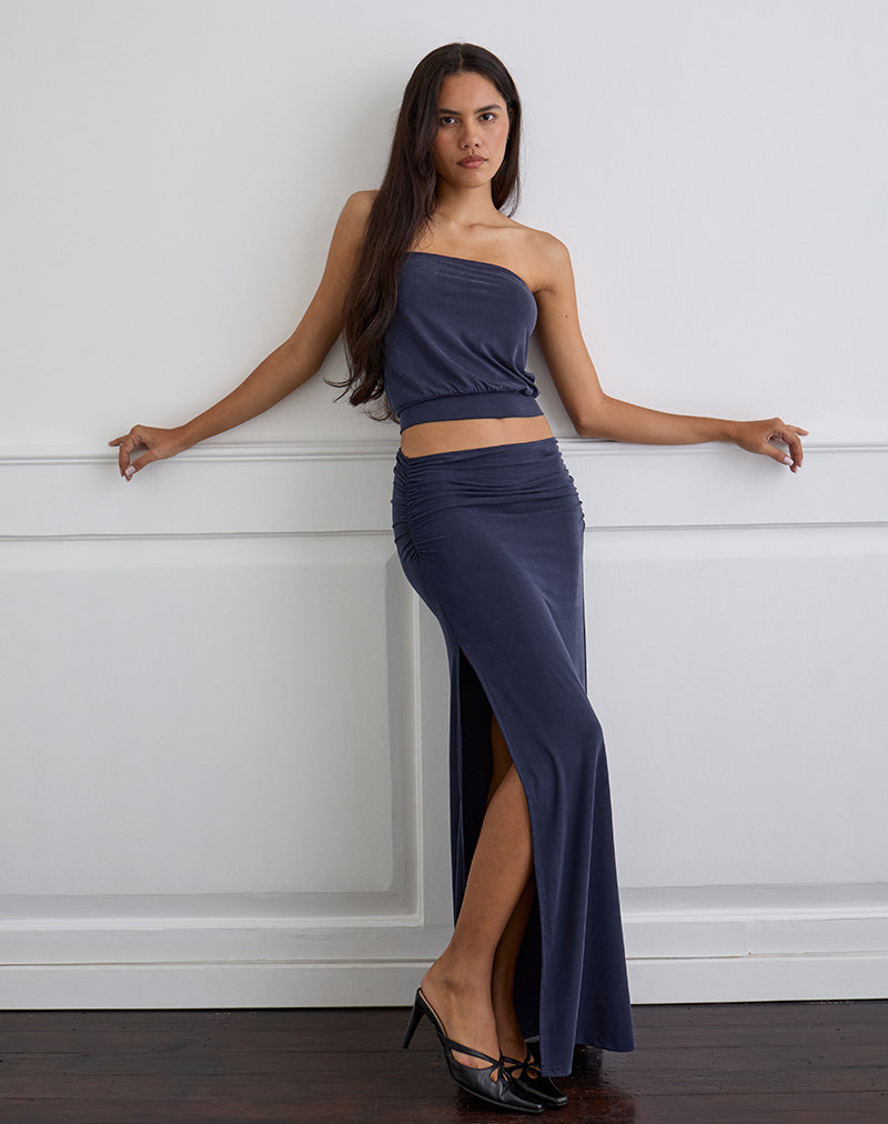 Image of Venya Maxi Skirt in Cupro Navy