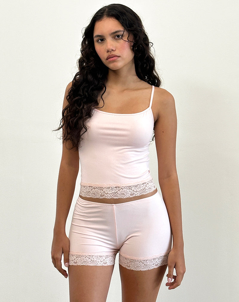 Pink Jersey Micro Shorts with Lace Hem | Kuden – motelrocks-com-us