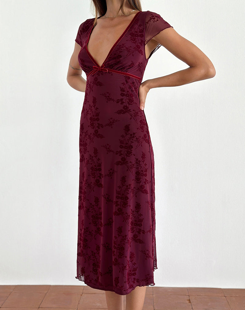 Botanical Flower Maroon Red Midi Dress | Vilinia motelrocks-com-us Botanical Flower Maroon Red Midi Dress | Vilinia motelrocks-com-us