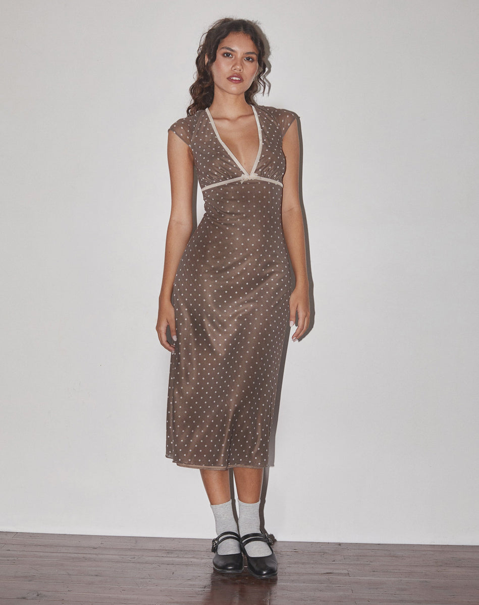 Brown Basic Polka Midi Dress | Vilinia motelrocks-com-us Brown Basic Polka Midi Dress | Vilinia motelrocks-com-us