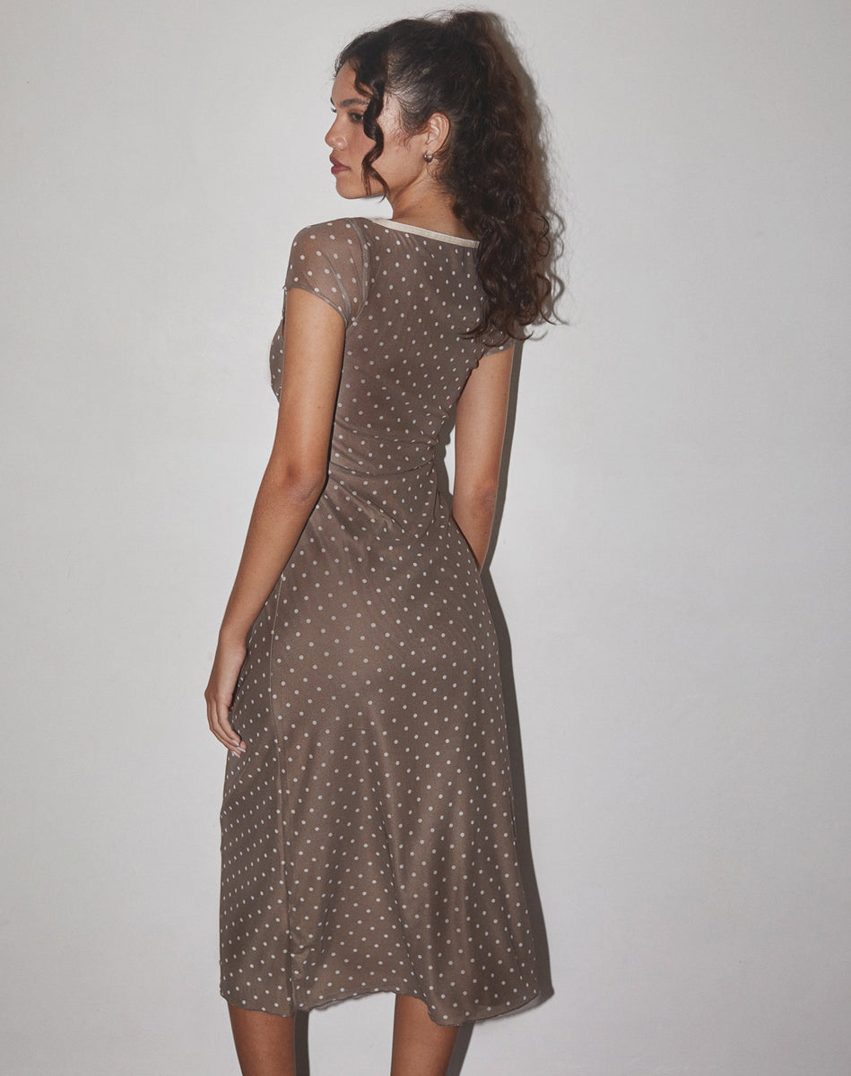 loft brown polka dot dress Brown Basic Polka Midi Dress