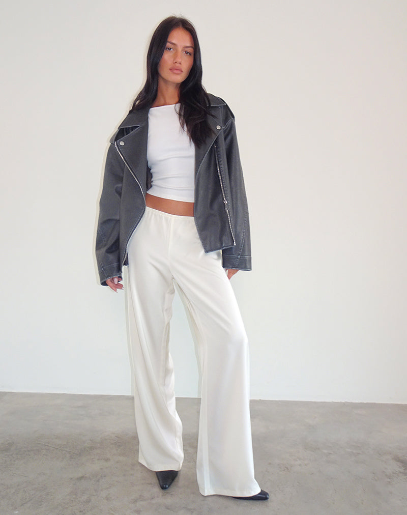 White Ivory Satin Wide Leg Trouser | Waski – motelrocks-com-us