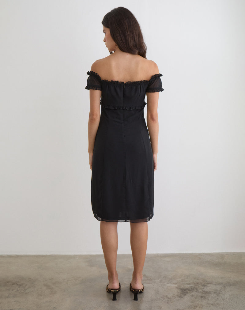 black chiffon dress midi Watimu in , Zip Up Featuring a bandeau neckline