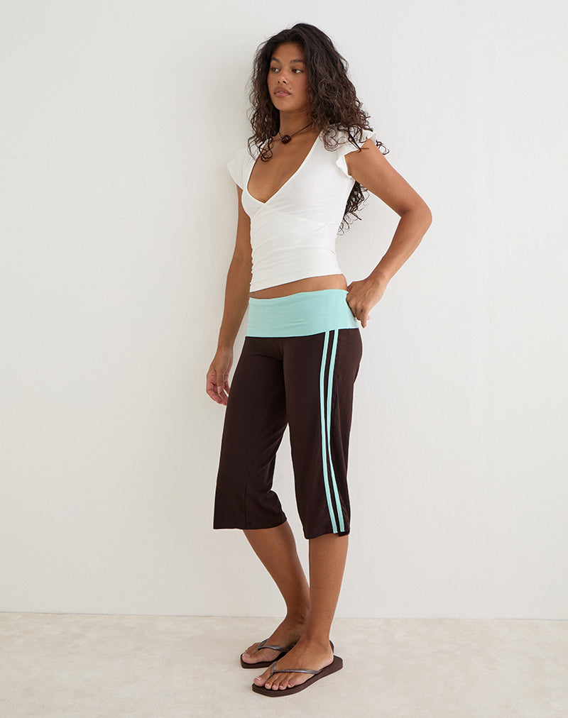 Bitter Chocolate and Aqua Combination Capri Trousers | Walter