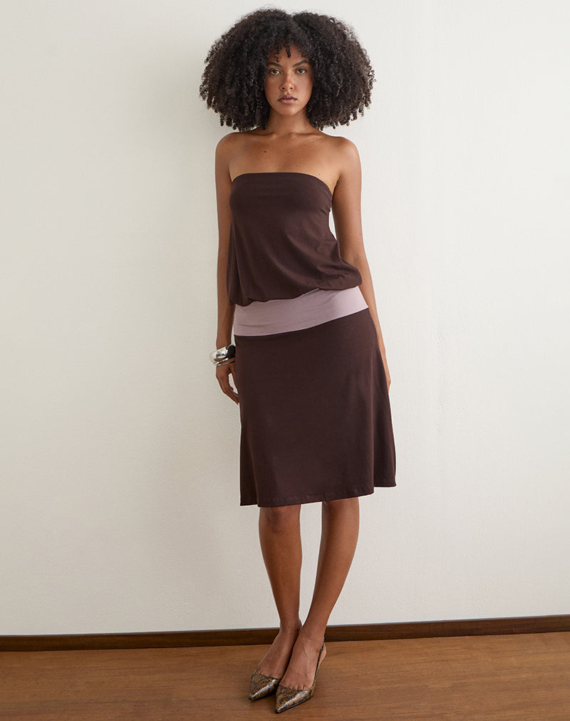 Women's Wiste Midi Dress in Bitter Chocolate Grey Lavender Combination, S