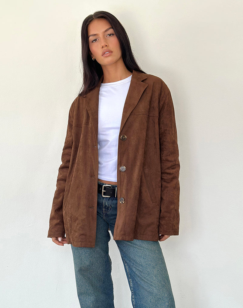 Wita Jacket in Faux Suede Brown , Long Sleeve , Oversized , Buttons Wita Jacket in Faux Suede Brown , Long Sleeve , Oversized , Buttons