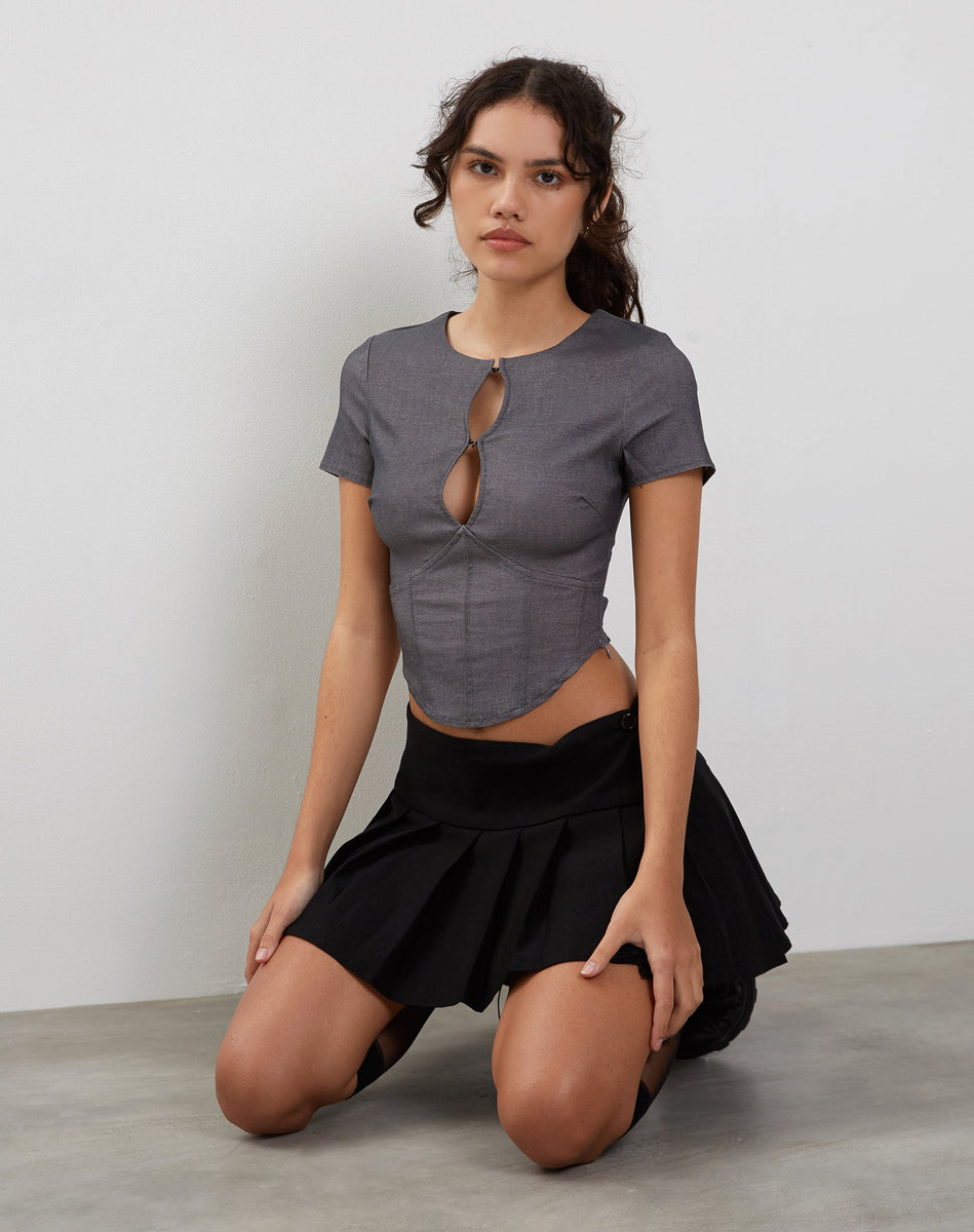 Grey Corset Top | Yahia – motelrocks-com-us