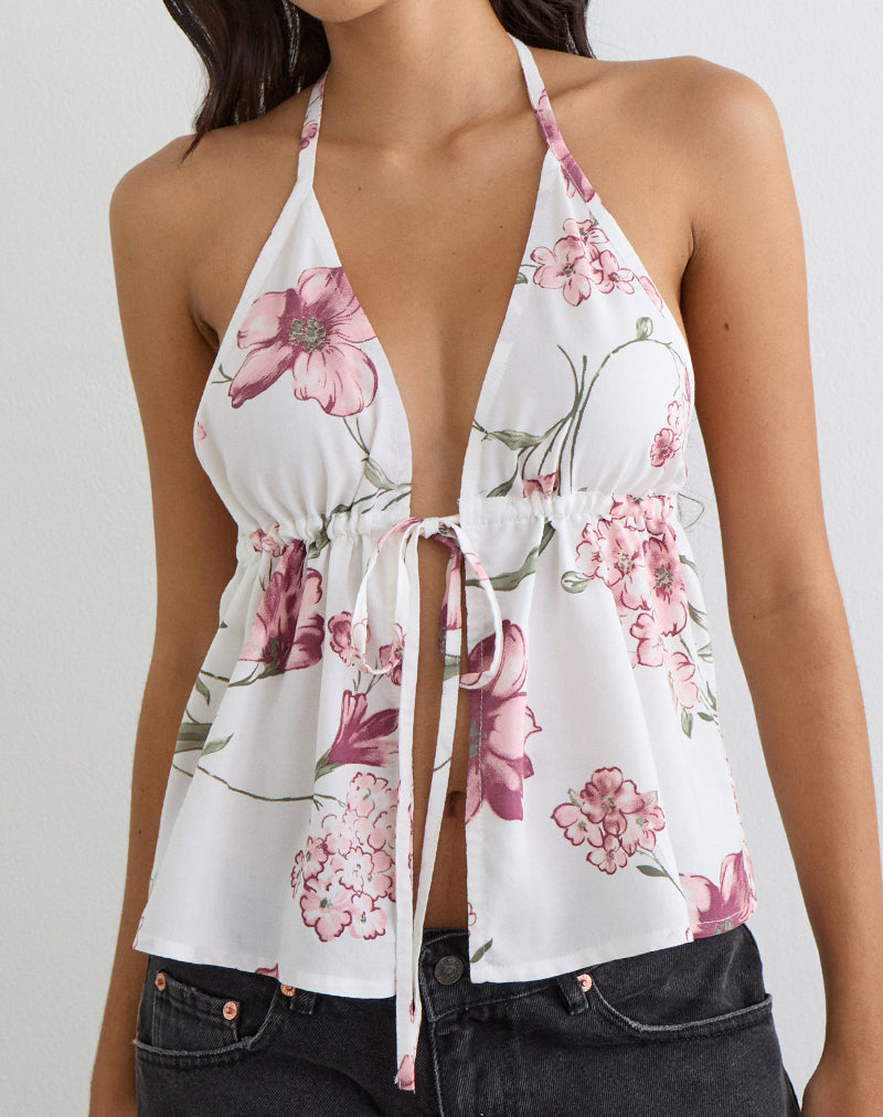 White Femme Floral Halter Top | Yalova – motelrocks-com-us