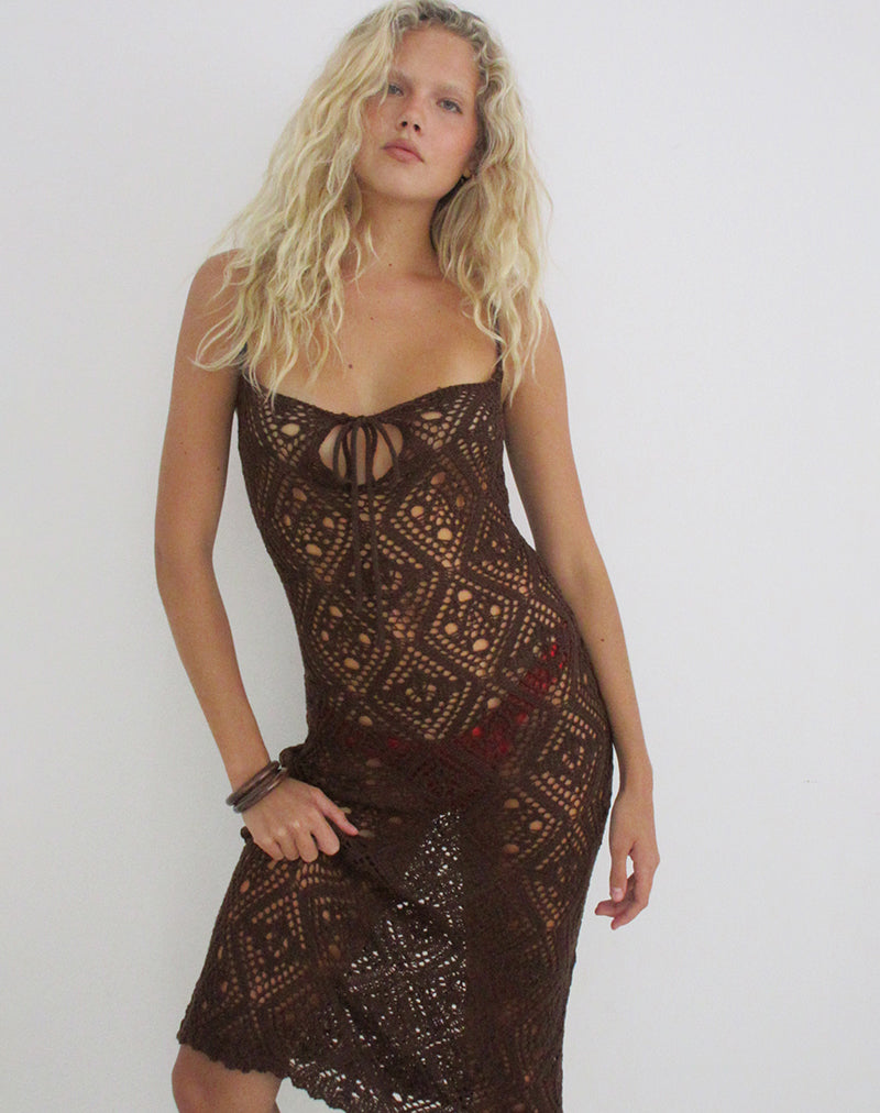 crochet knit bodycon dress Sleeveless O-Neck Sweater Bodycon Crochet Midi Dress